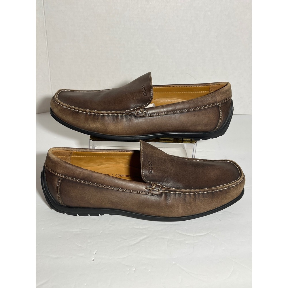 ECCO Mens Brown Leather Handsewn Loafers Slip On Driving Shoes Size 43 9 9.5